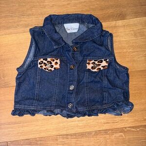 Rare Editions Blue Denim Vest with Leopard Print